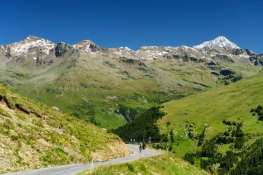 Passo Gavia, Sondrio ili, Lombardy, İtalya: yaz aylarında dağ geçidi boyunca manzara