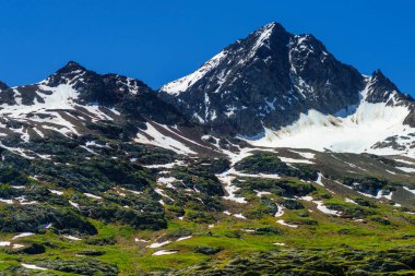 Passo Gavia, Sondrio ili, Lombardy, İtalya: yaz aylarında dağ geçidi boyunca manzara