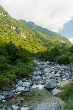 Yaz mevsiminde Val Masino 'daki dağ manzarası, İtalya' nın Lombardy eyaletindeki Sondrio bölgesinde bir vadi.