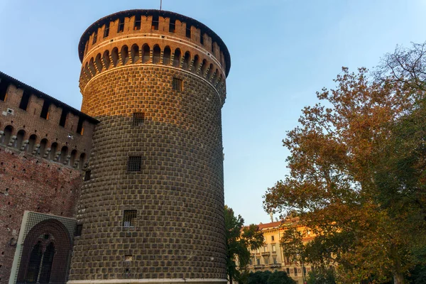 Milano Lombardia Castello Storico Conosciuto Come Castello Sforzesco Torre — Foto Stock