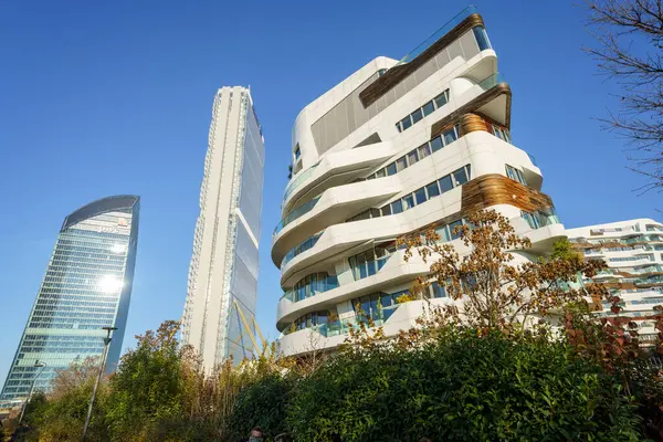 Milan Italie Parc Urbain Moderne Avec Des Bâtiments Libeskind Isozaki — Photo