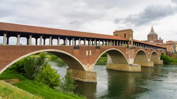 Pavia Lombardie Itálie Ponte Coperto Slavný Most Přes Řeku Ticino — Stock fotografie