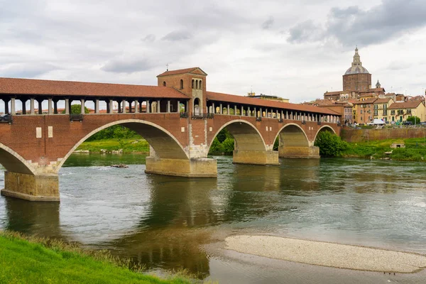 Pavia Lombardiet Italien Ponte Coperto Den Berömda Bron Över Floden — Stockfoto