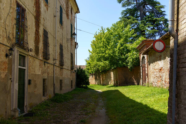 Exterior of the medieval castle in Castelnuovo Bormida, Alessandria province, Monferrato, Piedmont, Italy