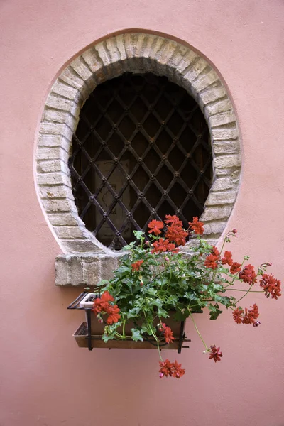 House Garbagna Historic City Alessandria Province Piedmont Italy Window Red — Stock Photo, Image