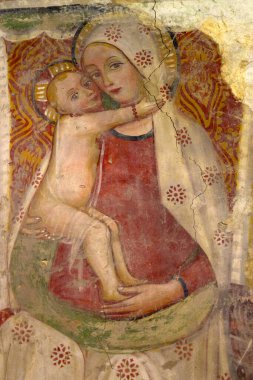 Sant Alberto di Butrio 'dan Abbey (Eremo), Oltrepo Pavese, Pavia, Lombardy, İtalya, ortaçağ dini binası. Kilise içi, azizin heykeli.