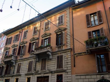 Facade of old building along Corso Garibaldi in Milan, Lombardy, Italy