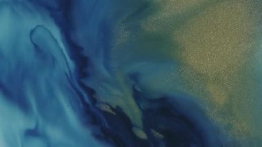 Parlak mürekkep. Kimyasal boya. Odaklanmamış mavi renk. Sarı parlak pigment. Soyut yaratıcı arka planda ıslak damla emülsiyonu..