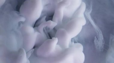 Duman çıkarıyorum. Renkli su. Sıvı harmanlanmış beyaz boya soyut akrilik siyah sanat arka planında daireler çiziyor..