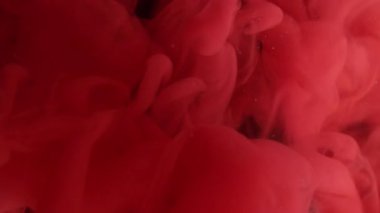 Dönen dokular. Mürekkep suyu. Soyut koyu siyah arka planda çözünmüş kırmızı renkli akrilik geometrik duman sıvısı.