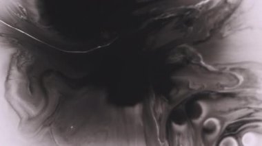 Siyah boya. Kimyasal sanat. Soyut yaratıcı akrilik zemin üzerinde yüzen beyaz renkli mürekkep damlacığı sıvı kirli doku.