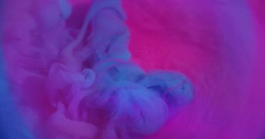Haze splash. Blur dye flow. Color paint puff wave pink purple water stream blend. Blue violet shimmering smoke abstract neon background.