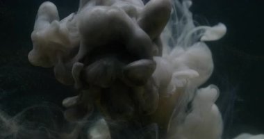 Dönen sis sıvısı. Arkaplanı boya. Odaklanmamış gümüş rengi kırık ampul. Suyun simli dumanı koyu siyah soyutlama üzerine yayılıyor..