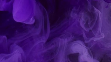 Duman çıkarıyorum. Neon sıçraması. Bulanık mor eflatun rengi boya sıvısı dumanı soyut koyu siyah sisli arka planda kıvrılıyor..