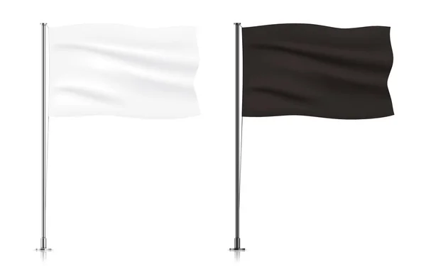 Conjunto de plantillas de bandera ondeante blanca y negra. — Archivo Imágenes Vectoriales