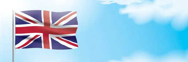 Bandera del Reino Unido ondeando sobre un fondo azul. — Vector de stock