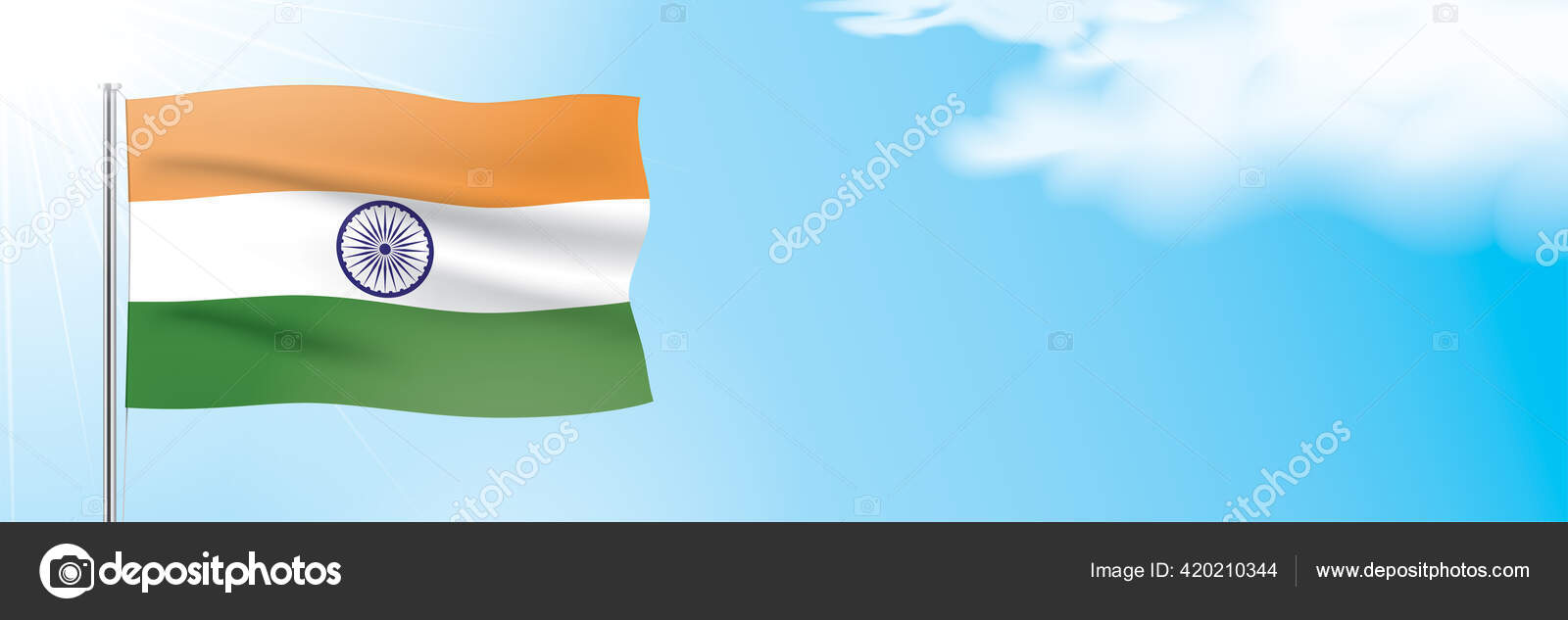 Flag of India waving on a blue sky Stock Vector by