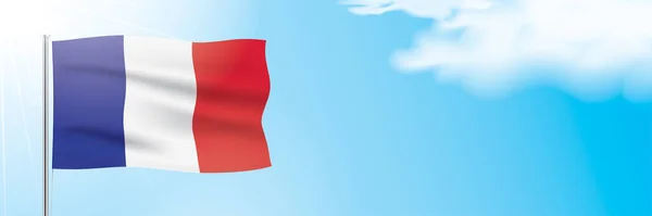 Bandera de Francia ondeando sobre un fondo azul del cielo. — Vector de stock