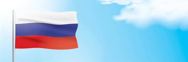 Oroszország zászló integetett a kék ég háttér. — Stock Vector