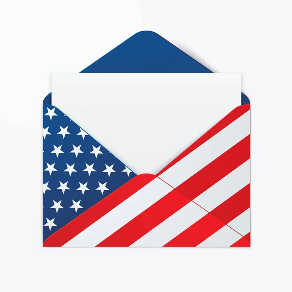 ΗΠΑ σημαία τυπωμένο ανοιγμένο φάκελο με λευκό χαρτί. — Διανυσματικό Αρχείο