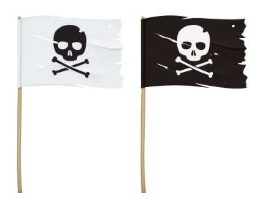 Jolly Roger korsan vektör bayrağı beyaz üzerinde izole.