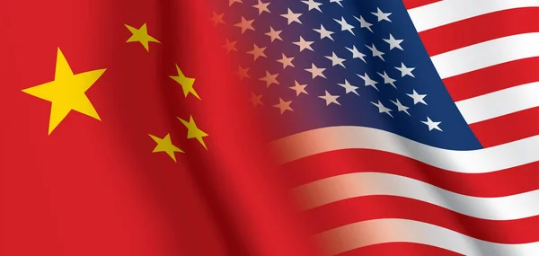Китай и США размахивают векторными флагами. — стоковый вектор