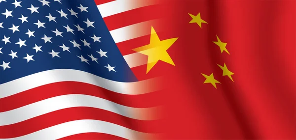 США и Китай размахивают векторными флагами. — стоковый вектор