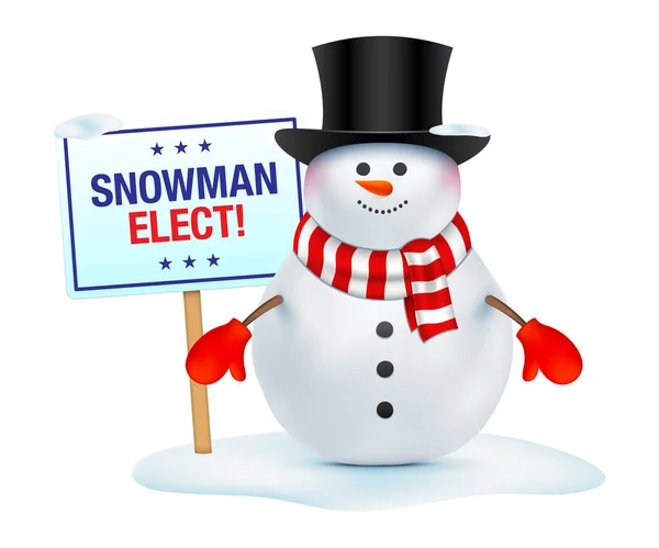 Ευτυχισμένος χιονάνθρωπος με πλακάτ Snowman ELECT. — Διανυσματικό Αρχείο