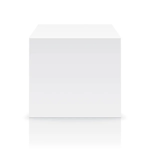 Cube blanc debout sur une surface brillante. — Image vectorielle