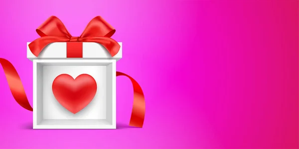 Coffret cadeau vectoriel blanc, avec l'icône coeur rouge. — Image vectorielle