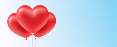 Mavi arkaplanda kalp şeklinde kırmızı balonlar..
