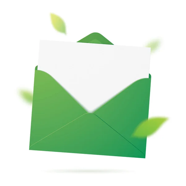 A green envelope with leaves. vector illustration. —  Vetores de Stock