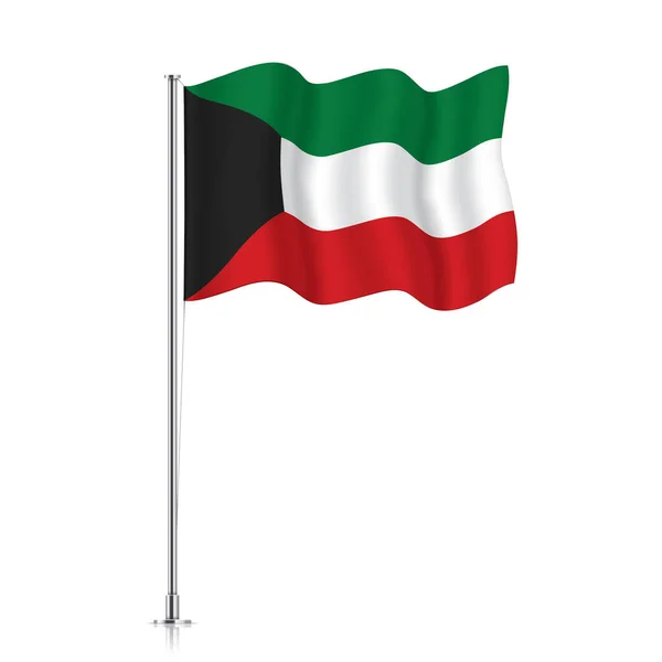 Bendera Kuwait melambaikan tangan di tiang logam. - Stok Vektor