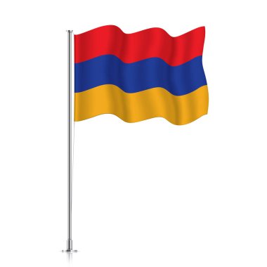 Metalik bir direkte dalgalanan Ermenistan bayrağı.