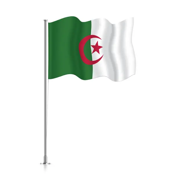 Bendera Aljazair melambai di tiang logam. - Stok Vektor