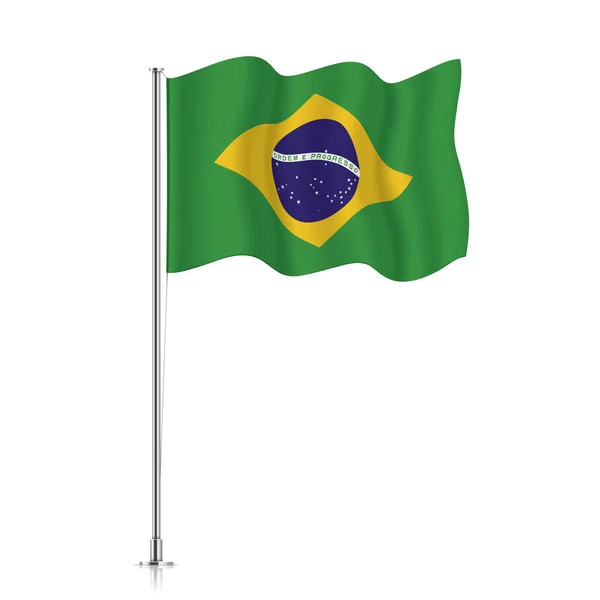 Флаг Бразилии, машущий на металлическом столбе. — стоковый вектор