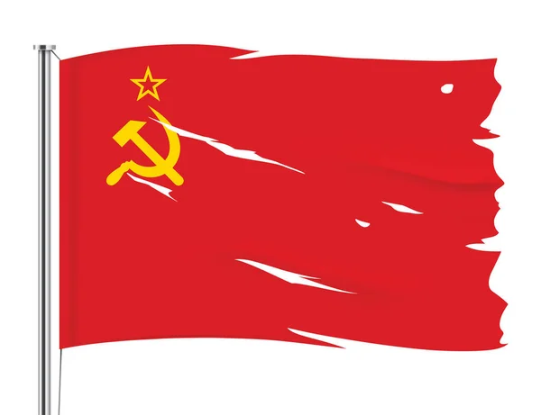 UdSSR zerrissene Flagge weht an Metallstange. — Stockvektor