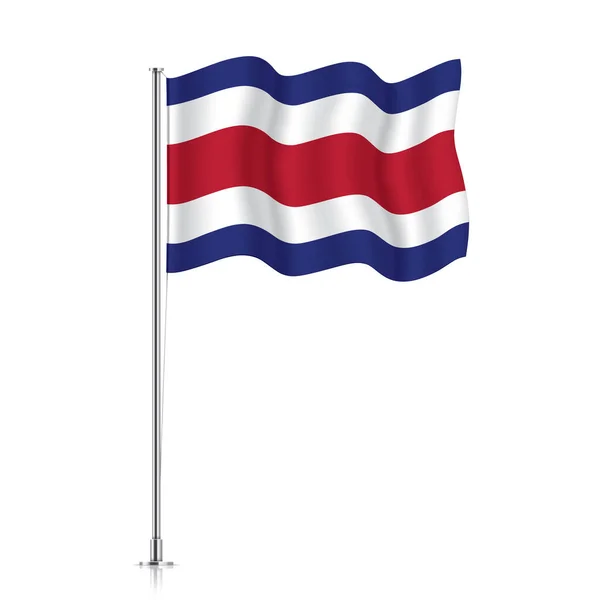 Bandera de Costa Rica ondeando sobre un poste metálico. — Vector de stock