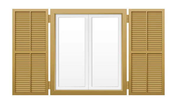 Panjurları beyaz arkaplanda izole edilmiş pencere.