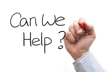 Hand Writing 'Can We Help?'