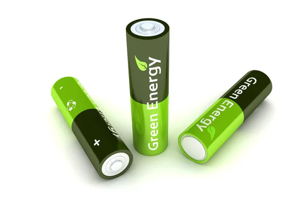 Green Eco Power Batteries — Stock Photo, Image