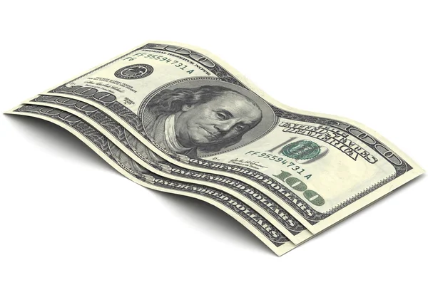 Fechar notas de cem dólares sobre fundo branco — Fotografia de Stock