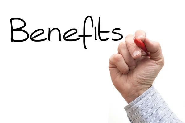 Hand Writing 'Benefits' — Stockfoto
