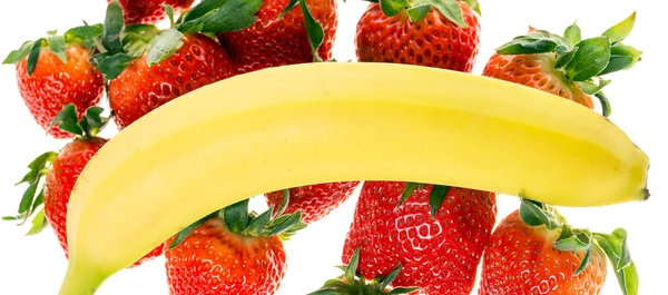 Strawberries and banana — Stock Photo, Image