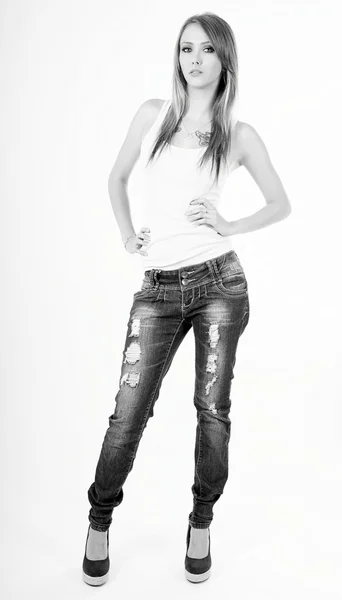 Young Woman in jeans and shirt — Stock Photo, Image
