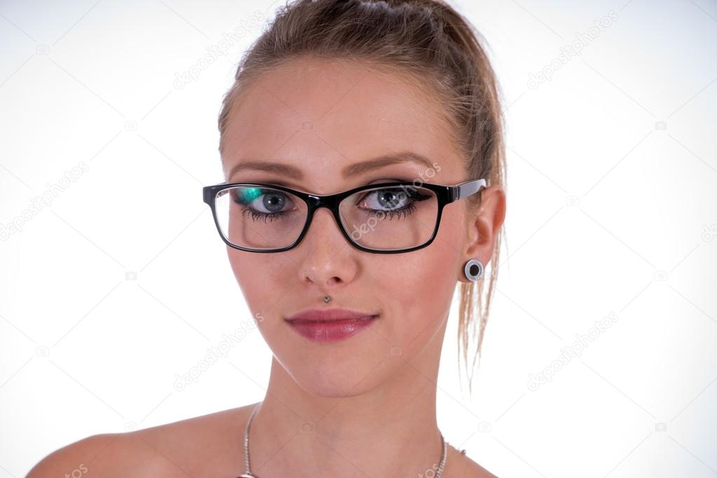 pretty woman wearing glasses