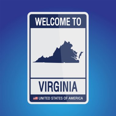 The Sign United states of America with  message, Verginia and map on Blue Background vector art image illustration.