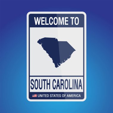 Amerika Birleşik Devletleri İşareti, mesaj, Güney Carolina ve Mavi Arkaplan vektör resim illüstrasyonunda harita.