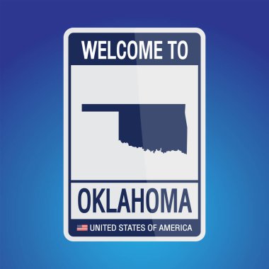Amerika Birleşik Devletleri İşareti, mesaj, Oklahoma ve Mavi Arkaplan vektör resim illüstrasyonunda harita.