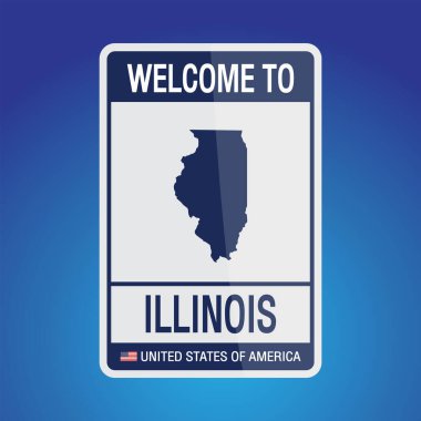 Amerika Birleşik Devletleri 'nin Mavi Arkaplan vektör resim illüstrasyonunda mesajı, Illinois haritasıyla ve haritasıyla.